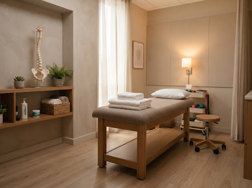 Sala de fisioterapia y camilla ergonómica